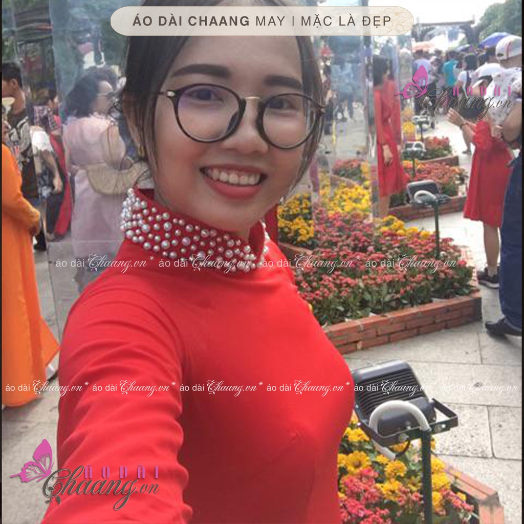 Áo dài đỏ đính đá ngọc may sẵn áo dài truyền thống lễ tết cưới hỏi vải lụa đẹp