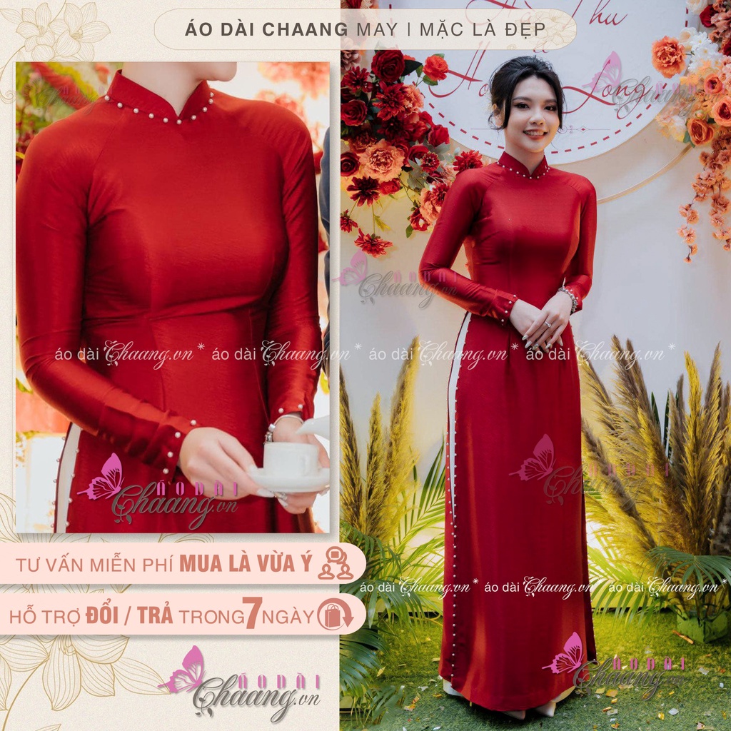 Áo Dài Cưới Truyền Thống May Sẵn Gấm Lụa Vân Gỗ Đỏ Đô Phù Hợp Cô Dâu Dự Tiệc Cưới Hỏi Đẹp