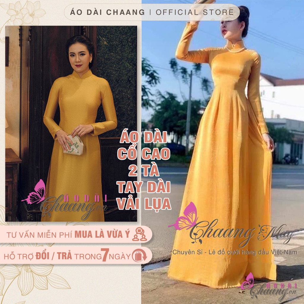 Áo Dài Truyền Thống May Sẵn Lụa Tây Thi Vàng Đồng Đẹp Vải Co Giãn 4 Chiều CH07