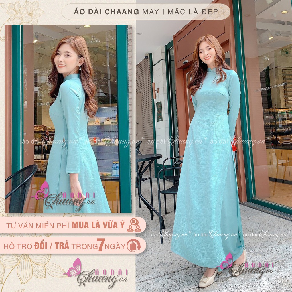 Áo dài lụa tuyết xanh đá Chaang may sẵn áo dài dáng truyền thống Việt Nam dự tiệc lễ tết đẹp