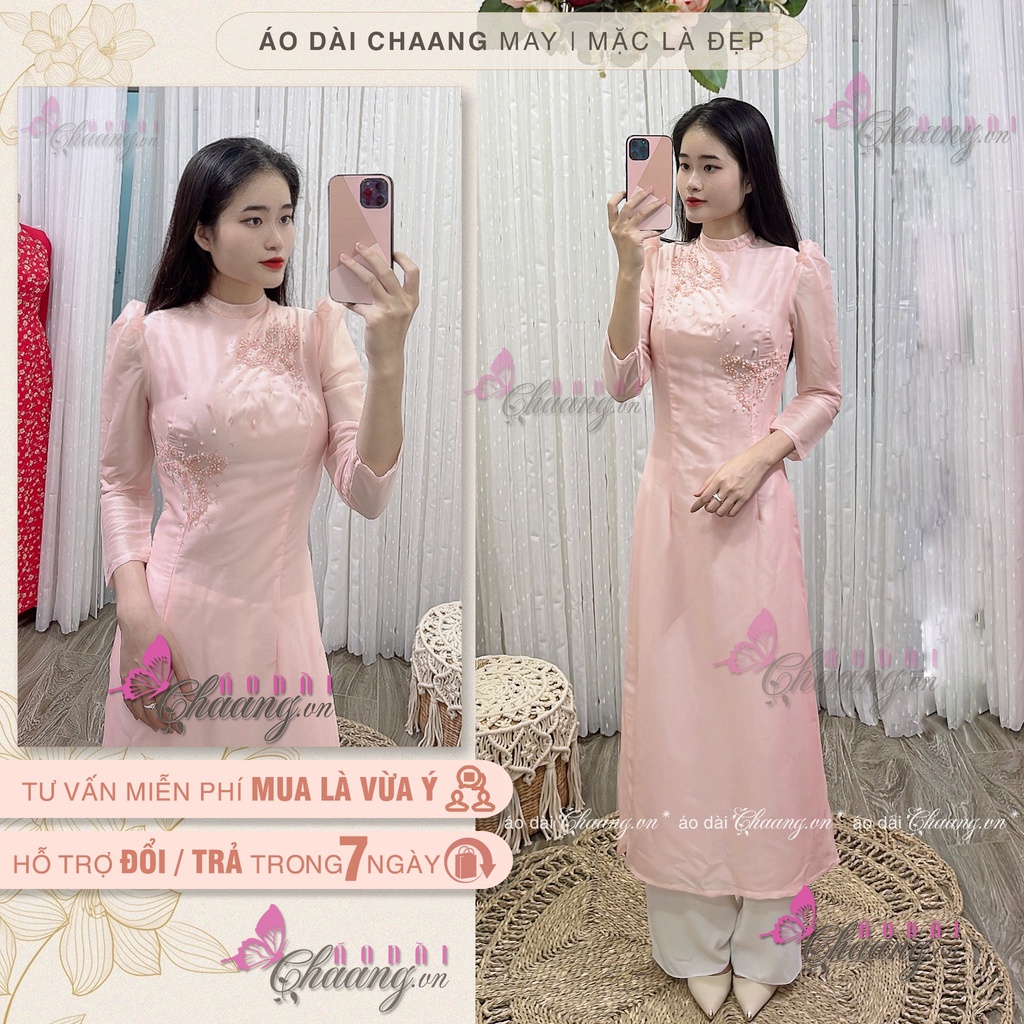 Áo Dài Cách Tân Nữ Thanh Thanh CHAANG May Thiết Kế 4 Tà Đính Hạt Ngọc Họa Tiết Thủ Công