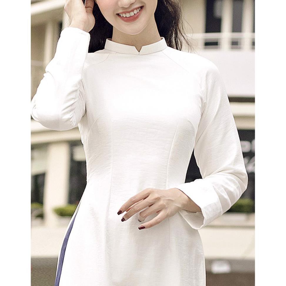 Áo dài đẹp truyền thống 4 tà may sẵn vải lụa tây thi trắng cao cấp