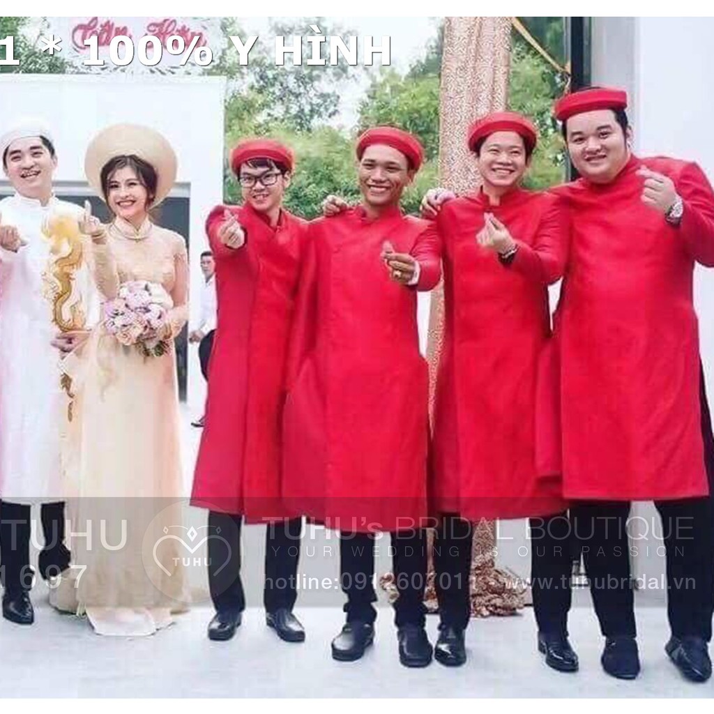 Áo dài cách tân nam đỏ Chaang May sẵn vải phom vestton truyền thống dày dặn dự tiệc cưới lễ tết đẹp ADC146