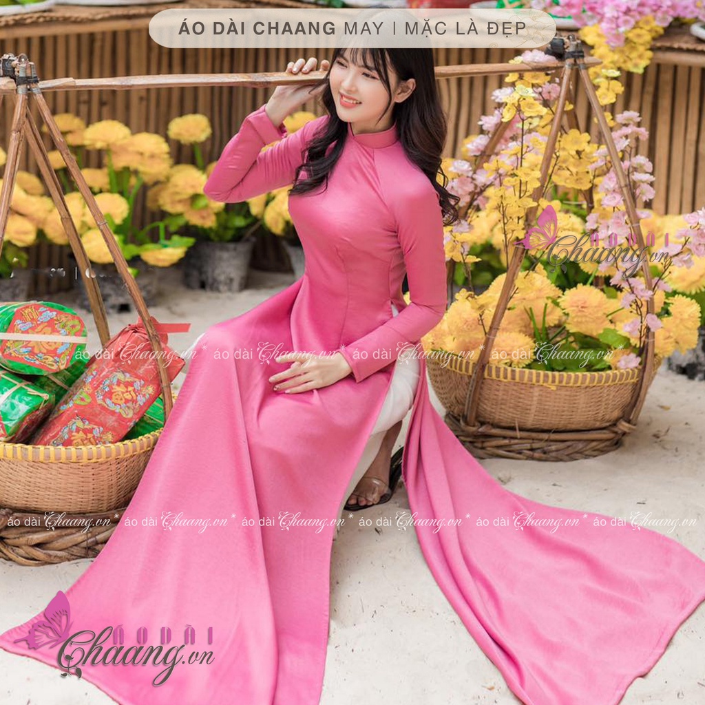 Áo dài lụa Tây Thi hồng đỗ CHAANG May dáng áo dài lụa truyền thống mặc dự tiệc lễ tết đẹp