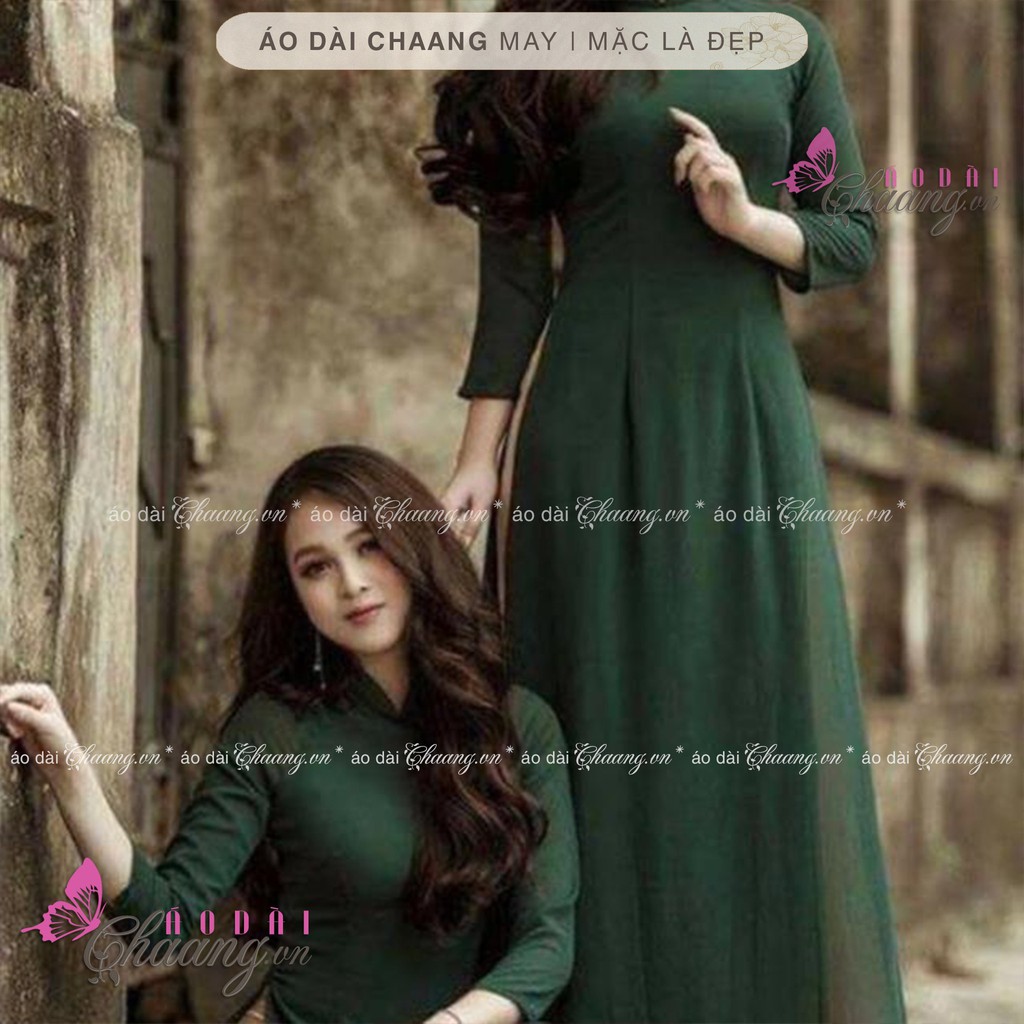 Áo dài xanh rêu CHAANG dáng áo dài lụa truyền thống vải tây thi mềm co giãn tốt
