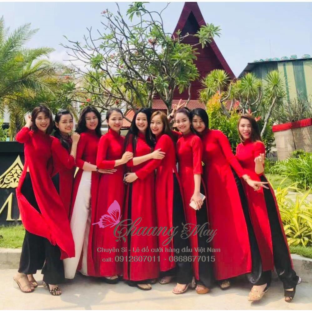 Áo Dài Truyền Thống Đỏ Đô May Sẵn Lụa Mỹ Cao Cấp Mặc Lễ Tết Đẹp