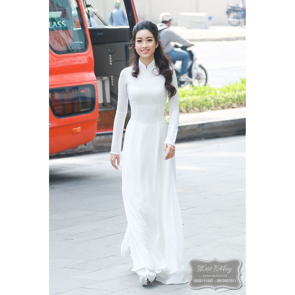 Áo dài trắng 4 tà truyền thống may sẵn lụa tằm thiết kế đẹp cổ cao 5cm tay dài