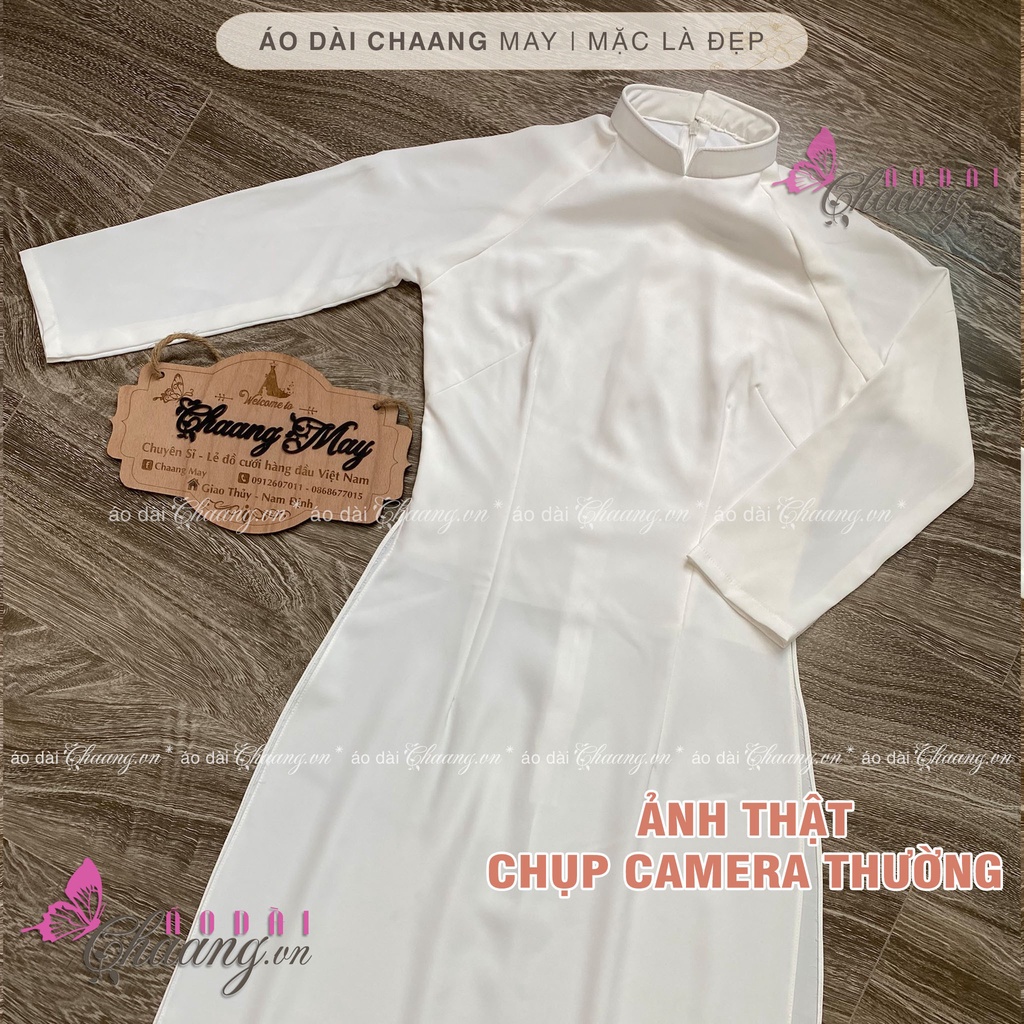 Áo dài học sinh đi học may sẵn màu trắng truyền thống lụa Mỹ đẹp cổ vuông 2cm tay lỡ chụp kỷ yếu