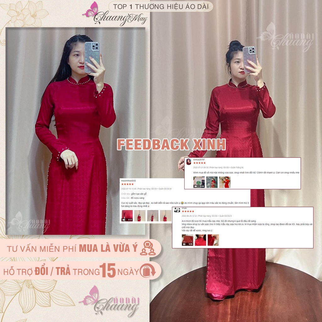 Áo Dài Cưới Truyền Thống May Sẵn Gấm Lụa Vân Gỗ Đỏ Đô Phù Hợp Cô Dâu Dự Tiệc Cưới Hỏi Đẹp