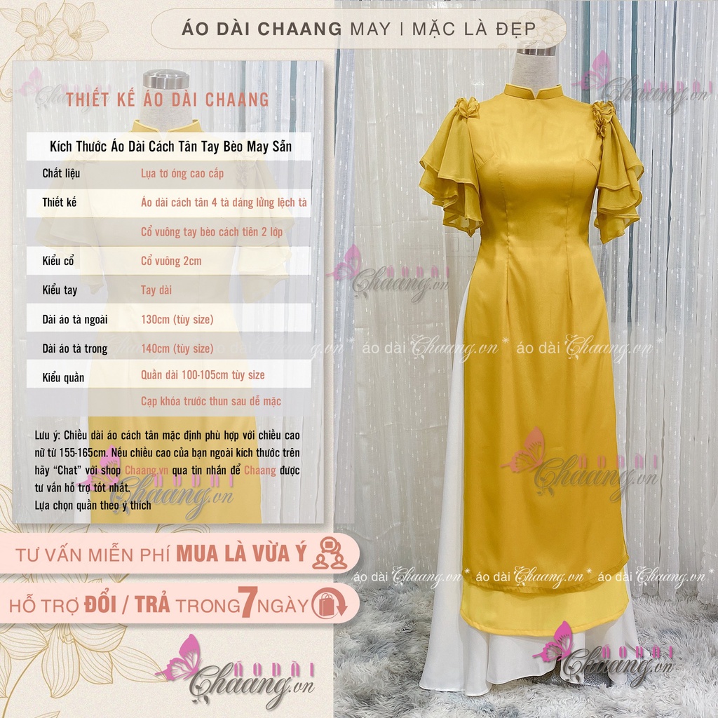 Áo dài nữ 4 tà tay bèo cánh tiên may sẵn Lụa tơ óng mặc dự tiệc lễ tết Đẹp