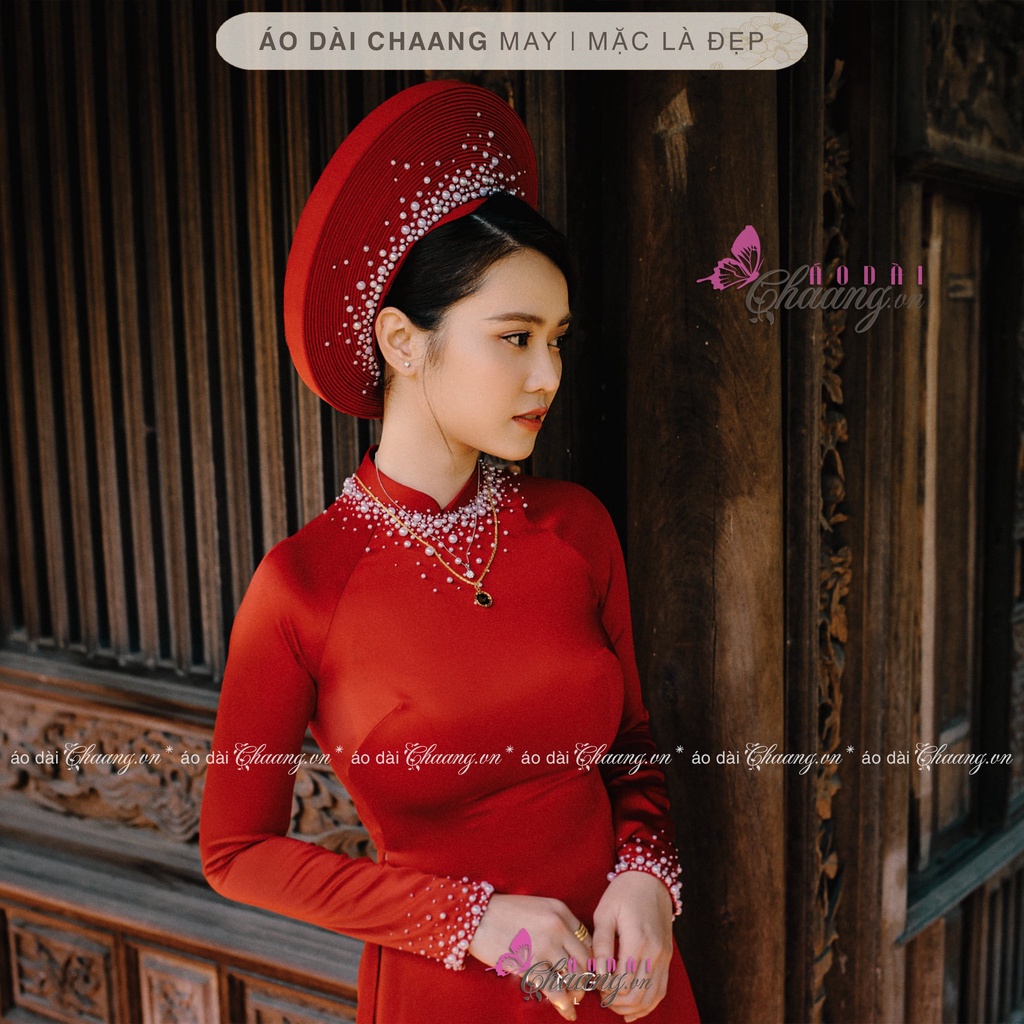 Áo Dài Cưới Cô Dâu Truyền Thống CHAANG May Thiết Kế 4 Tà Lụa Đính Tủa Ngọc Đẹp ADC422