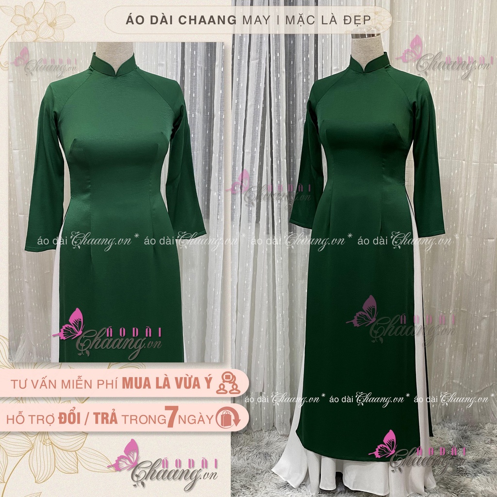 Áo dài xanh rêu CHAANG dáng áo dài lụa truyền thống vải tây thi mềm co giãn tốt