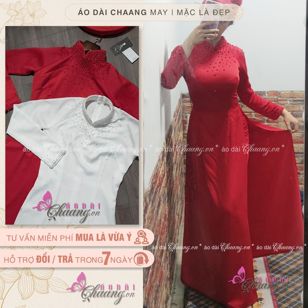Áo dài đính đá cườm Chaang May thiết kế áo dài xinh tủa hạt ngọc cô dâu dự tiệc ăn hỏi lễ tết đẹp