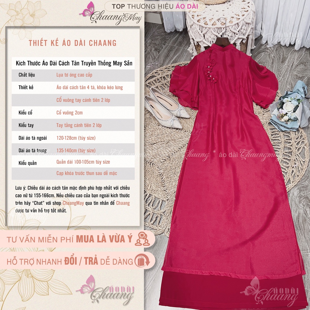 Áo Dài Cách Tân Nữ Hoa Xếp Nhẹ Thủ Công Chaang May Thiết Kế Sẵn Lụa Tơ Tay Cánh Tiên Dự Tiệc Lễ Tết Xinh Đẹp