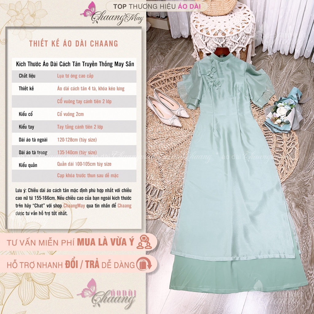 Áo Dài Cách Tân Nữ Hoa Xếp Nhẹ Thủ Công Chaang May Thiết Kế Sẵn Lụa Tơ Tay Cánh Tiên Dự Tiệc Lễ Tết Xinh Đẹp