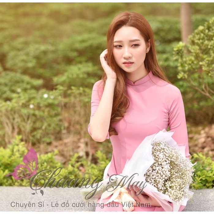 Áo Dài Màu Hồng Đỗ May Sẵn Cổ Vuông Tay Lỡ Vải Lụa Đẹp Co Giãn Tốt Dễ Mặc