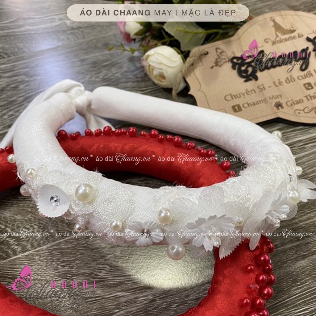 Mấn đội đầu áo dài cao cấp Chaang may thiết kế cài tóc cô dâu thêu đính hoa pha lê  phụ kiện áo dài đẹp