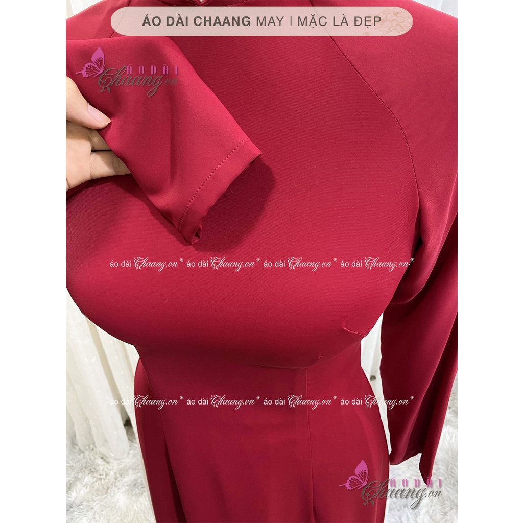 Áo Dài Truyền Thống Đỏ Đô May Sẵn Lụa Mỹ Cao Cấp Mặc Lễ Tết Đẹp