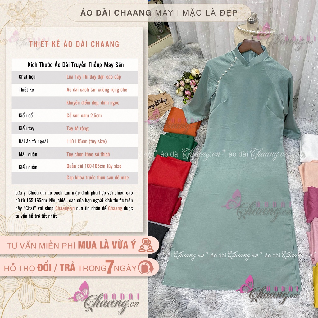 Áo dài cách tân nữ tay lỡ dáng suông xưa Chaang may sẵn lụa bầu xuông rộng che khuyết điểm đẹp ADC109