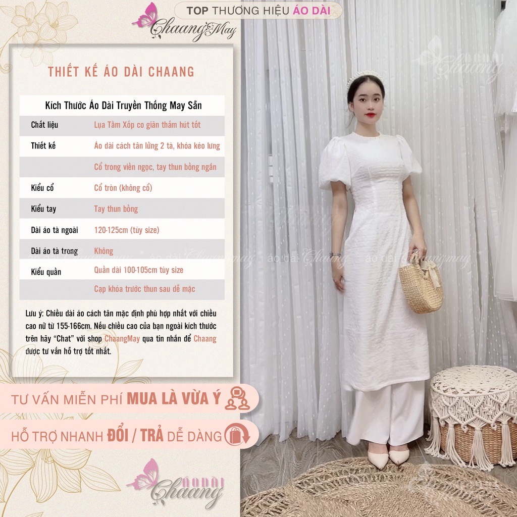 Áo Dài Cách Tân Nữ Sương Mai Thiết Kế Tằm Xốp Tay Chuông Thun Bồng Mặc Dự Tiệc Lễ Tết Đẹp
