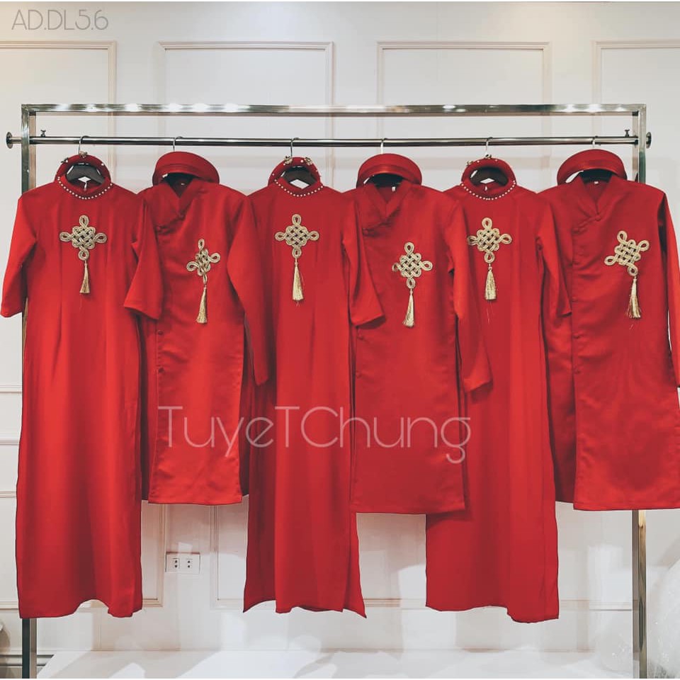 Áo dài cách tân nam truyền thống Chaang May sẵn vải gấm đỏ vàng hồng đính họa tiết dự tiệc cưới lễ tết đẹp ADC131