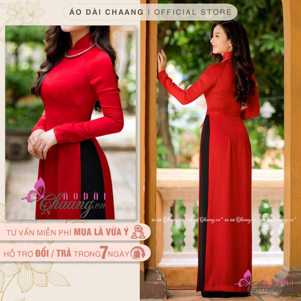 Áo dài truyền thống màu đỏ may sẵn áo dài lụa tây thi dày dặn cao cấp lên áo đẹp