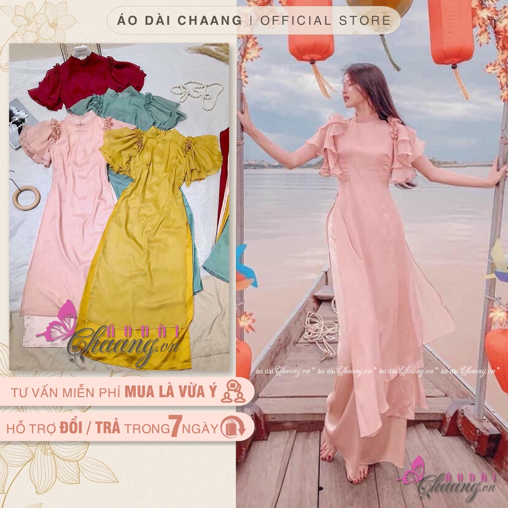 Áo Dài Cách Tân Nữ Cánh Tiên - Áo Dài 4 Tà may sẵn tay bèo, vải Áo dài Lụa tơ óng Đẹp