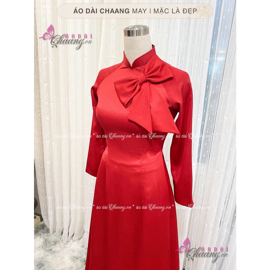 Áo Dài Đỏ Lụa Tây Thi Đính Nơ Thủ Công May Sẵn Truyền Thống Form Đẹp