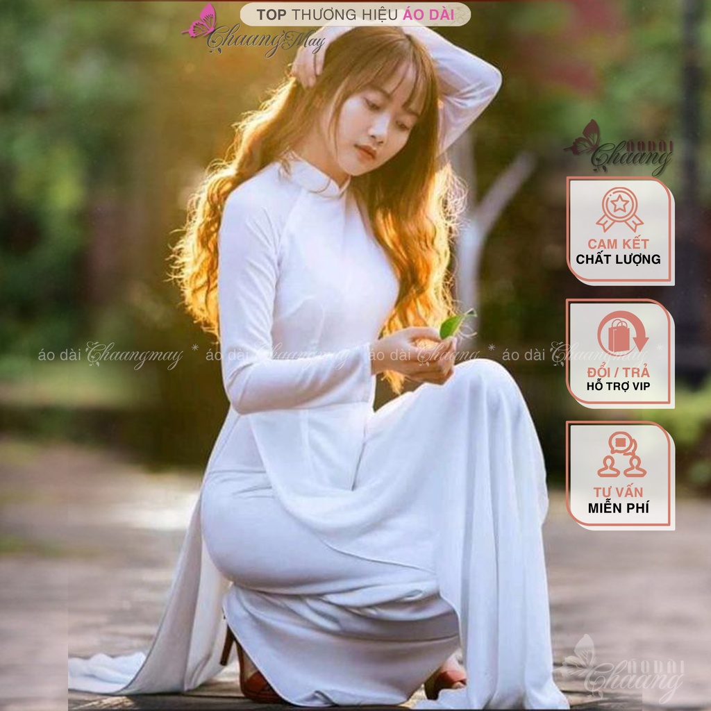 Áo dài trắng đi học nữ học sinh cấp 3 may sẵn truyền thống lụa Mỹ đẹp màu sứ xanh