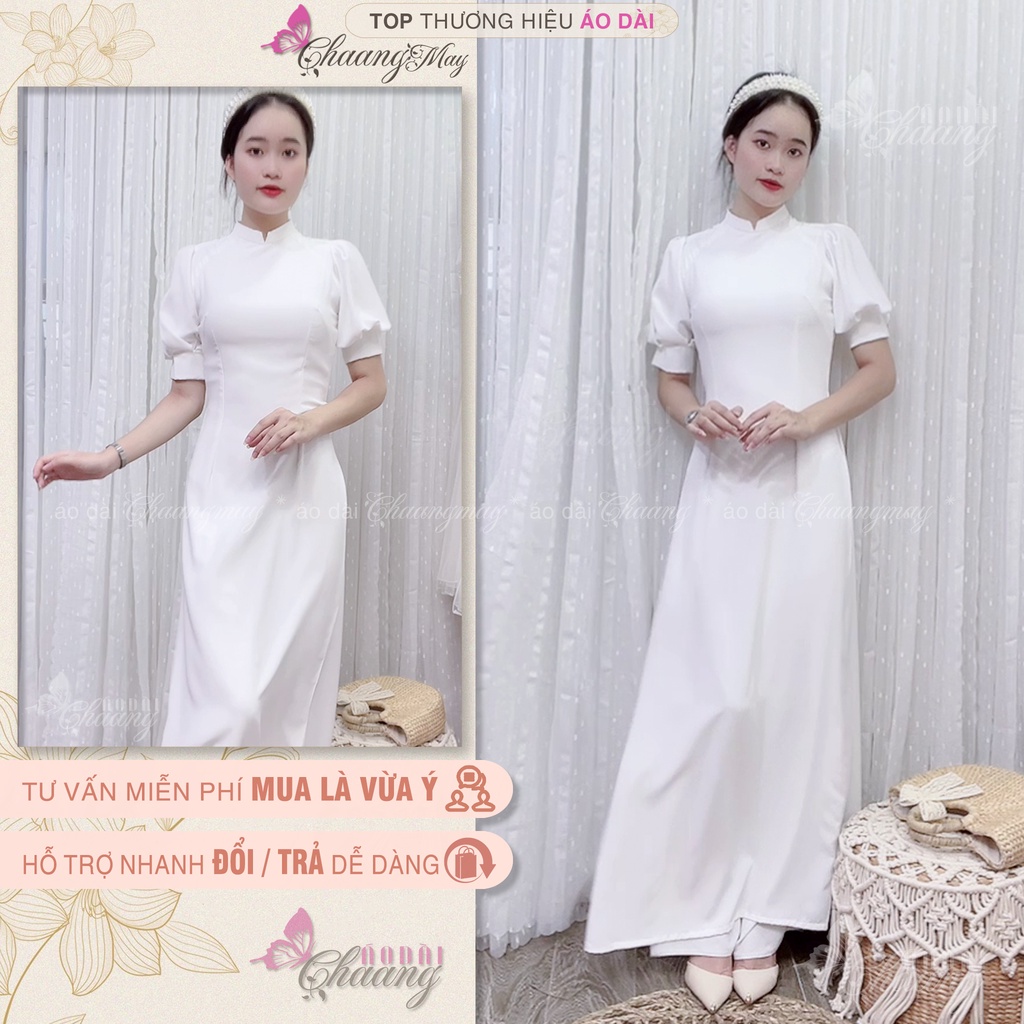 Áo Dài Cách Tân Nữ Tay Bồng Măng Séc Đỏ Mặc Dự Tiệc Lễ Tết Du Xuân Đẹp