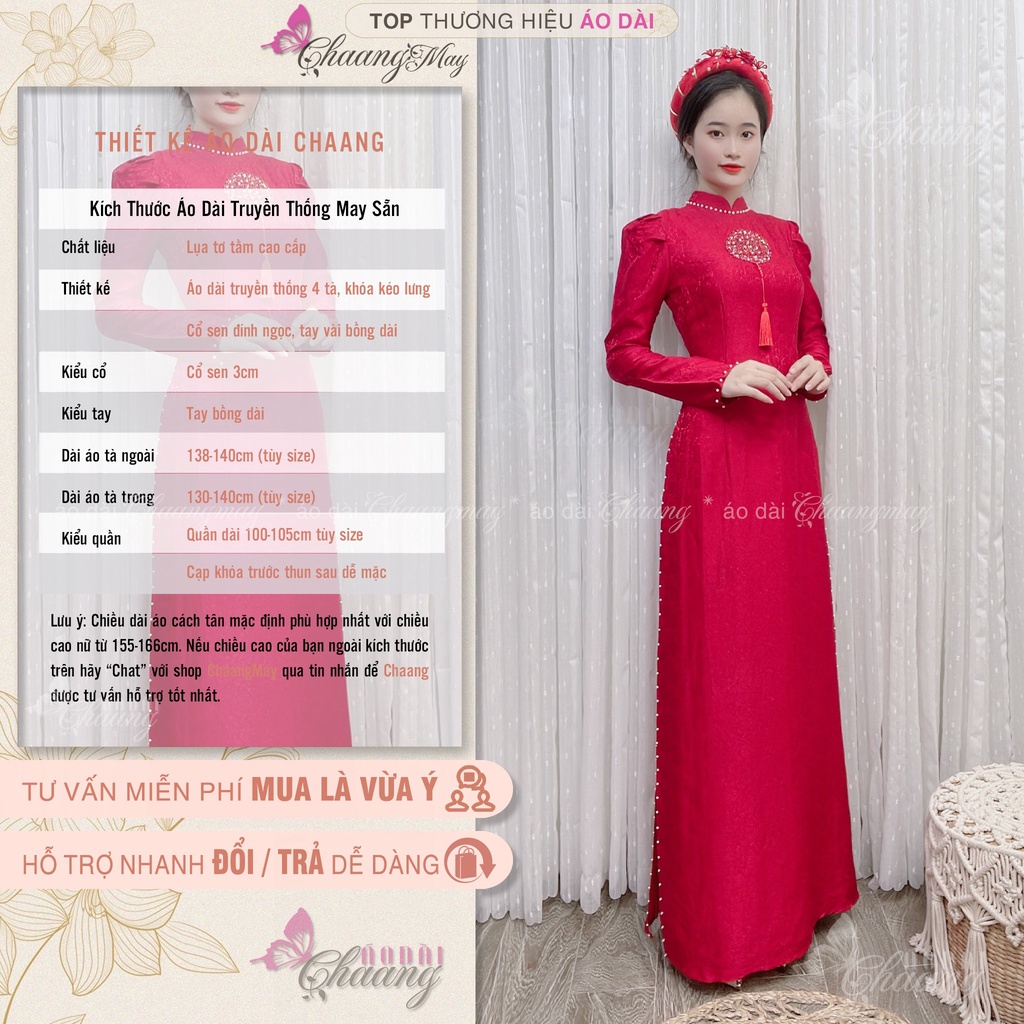 Áo dài cưới cô dâu chữ Hỷ tay vai bồng CHAANG May thiết kế Lụa Tơ Tằm đính ngọc cao cấp dự tiệc lễ tết đẹp
