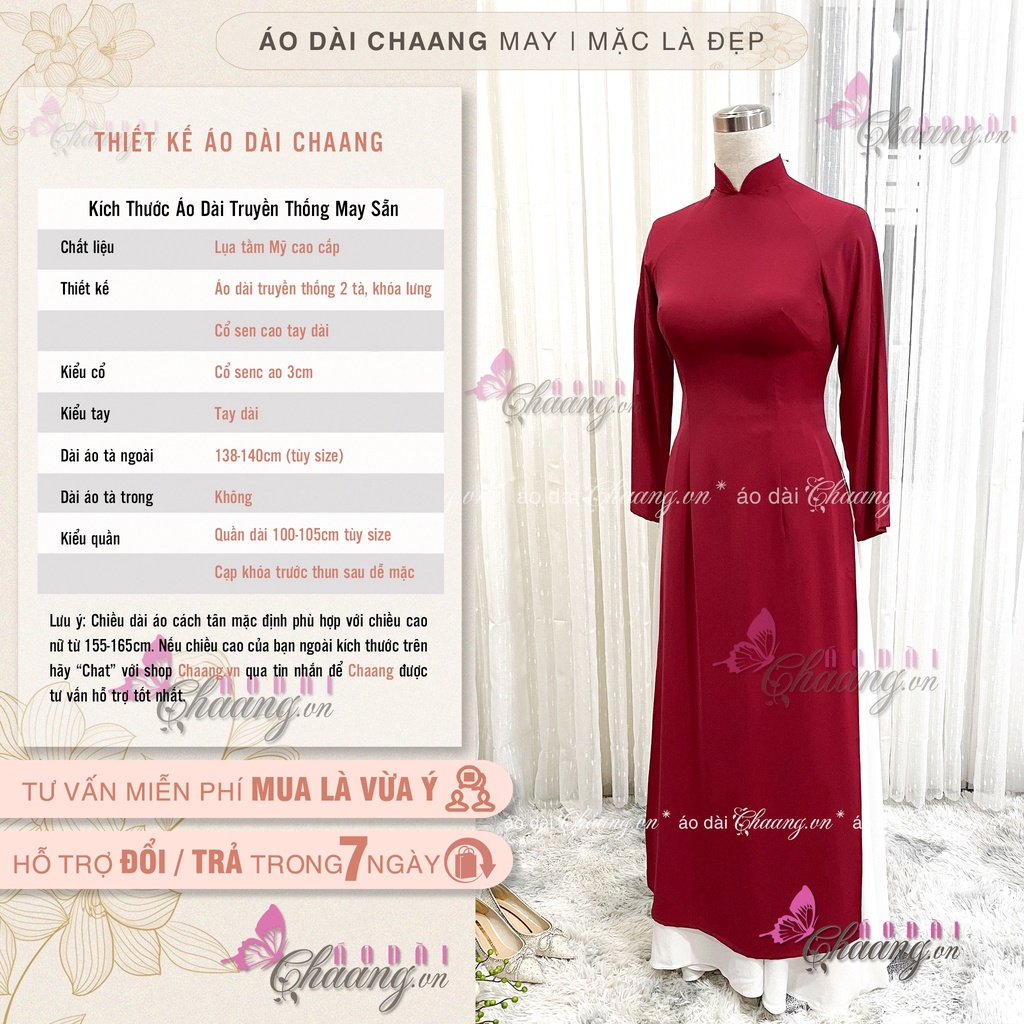 Áo Dài Truyền Thống Đỏ Đô May Sẵn Lụa Mỹ Cao Cấp Mặc Lễ Tết Đẹp