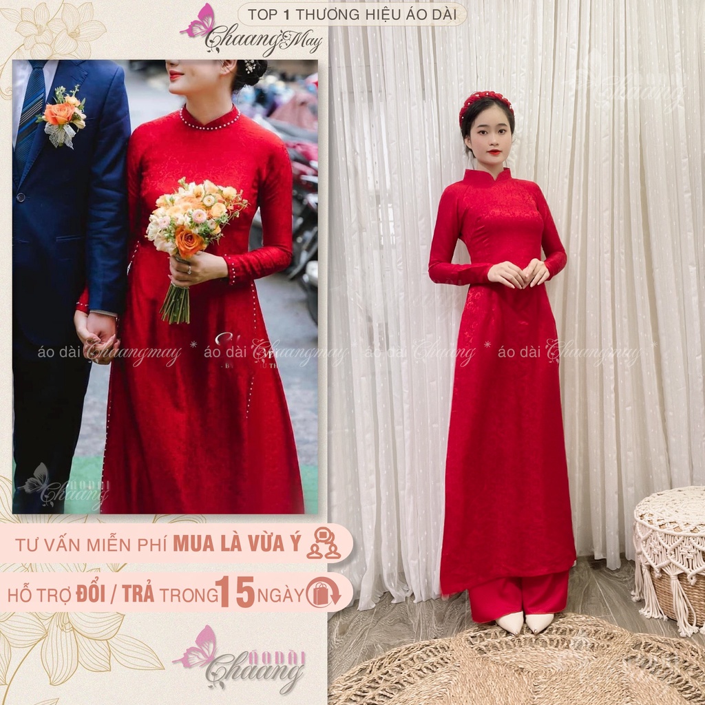 Áo dài cô dâu truyền thống CHAANG May thiết kế Lụa Tơ Tằm đính ngọc cao cấp dự tiệc cưới lễ tết đẹp