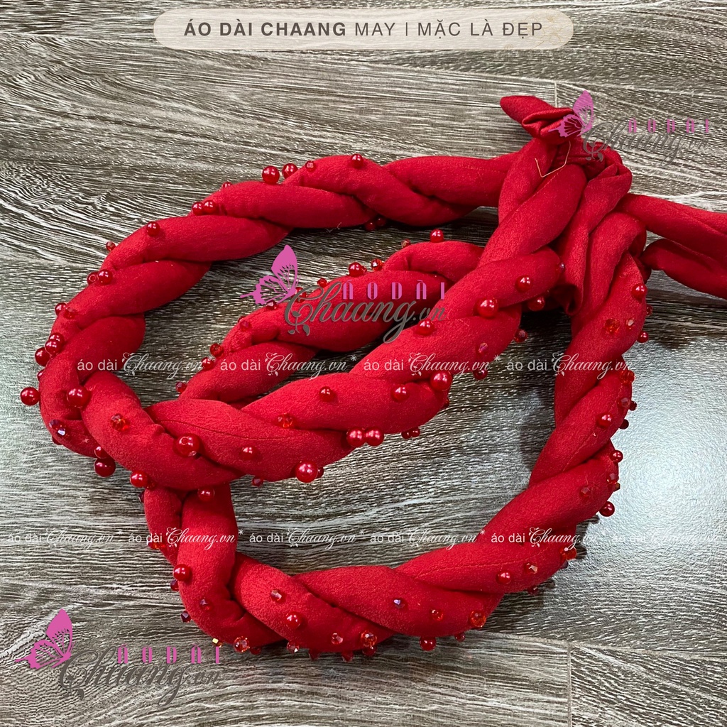 Mấn nhung đội đầu áo dài cách tân nữ truyền thống CHAANG may thiết kế chụp hình dự tiệc cưới lễ tết đẹp ADC924