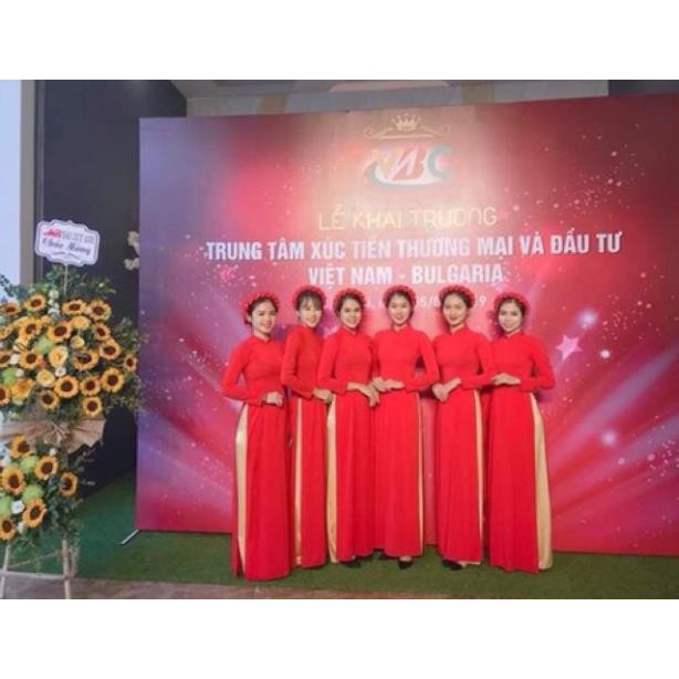 Áo dài đỏ tươi Chaang may sẵn Áo dài truyền thống may sẵn cổ vuông tay lỡ lụa mỹ cao cấp