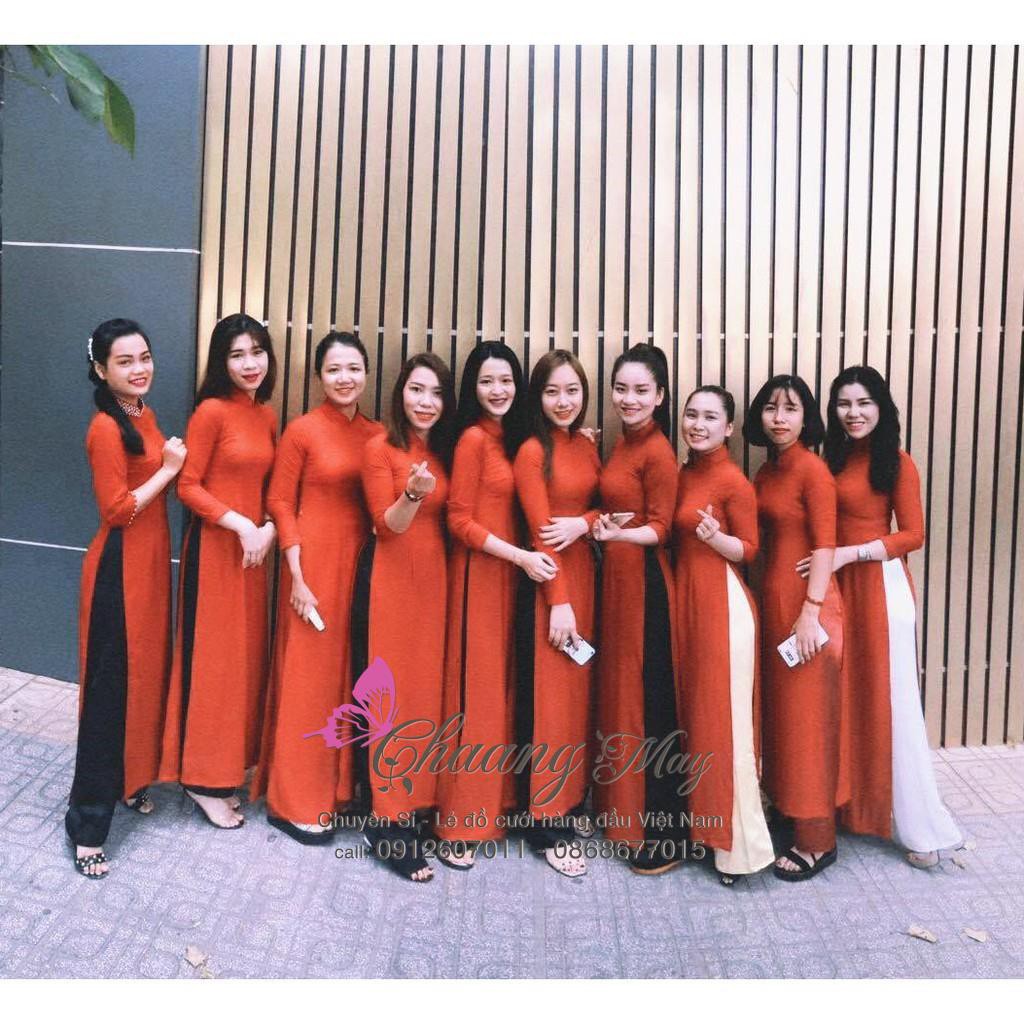 Áo Dài Truyền Thống Đỏ Đô May Sẵn Lụa Mỹ Cao Cấp Mặc Lễ Tết Đẹp