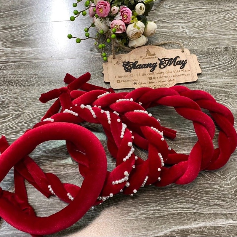 Mấn nhung đội đầu áo dài cách tân nữ truyền thống CHAANG may thiết kế chụp hình dự tiệc cưới lễ tết đẹp ADC924