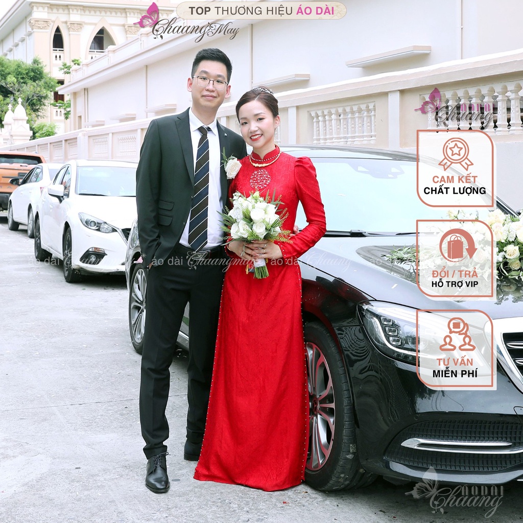 Áo dài cưới cô dâu chữ Hỷ tay vai bồng CHAANG May thiết kế Lụa Tơ Tằm đính ngọc cao cấp dự tiệc lễ tết đẹp