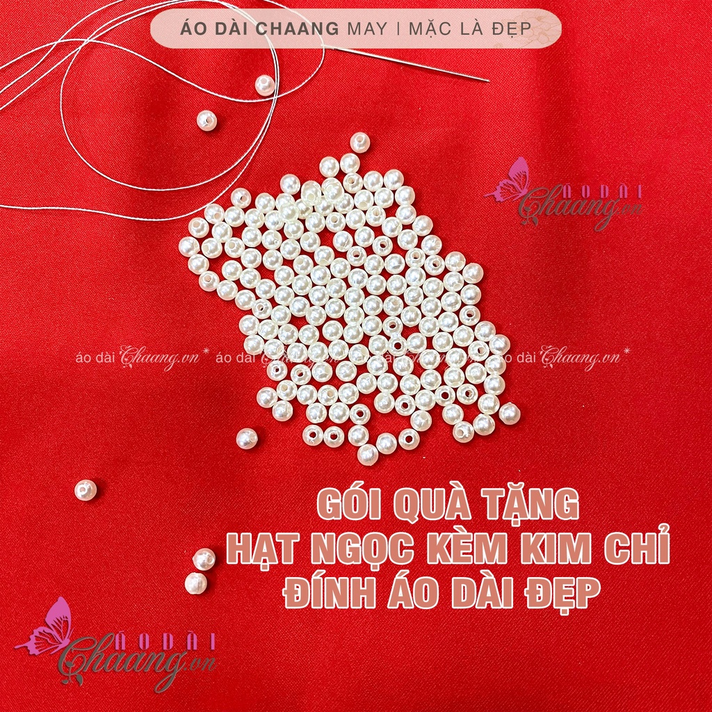 Áo dài xanh coban Chaang May sẵn áo cổ vuông tay lỡ, vải lụa xanh bích