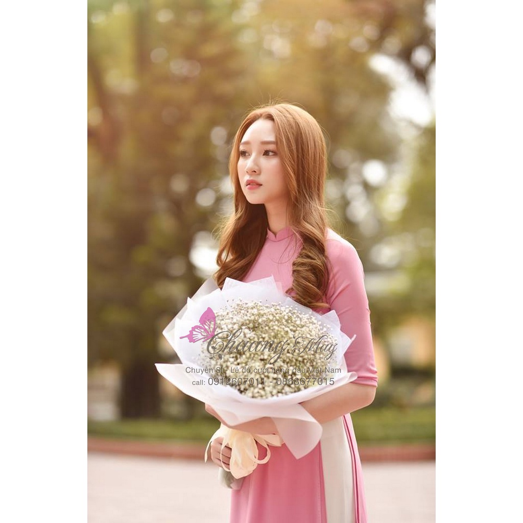 Áo Dài Màu Hồng Đỗ May Sẵn Cổ Vuông Tay Lỡ Vải Lụa Đẹp Co Giãn Tốt Dễ Mặc