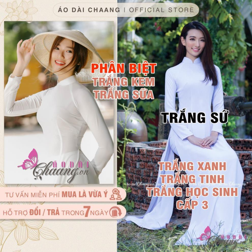 Áo dài trắng học sinh nữ cấp 3 đi học Chaang May sẵn vải lụa trắng sứ xanh thân 2 lớp dày dặn chụp kỷ yếu đẹp