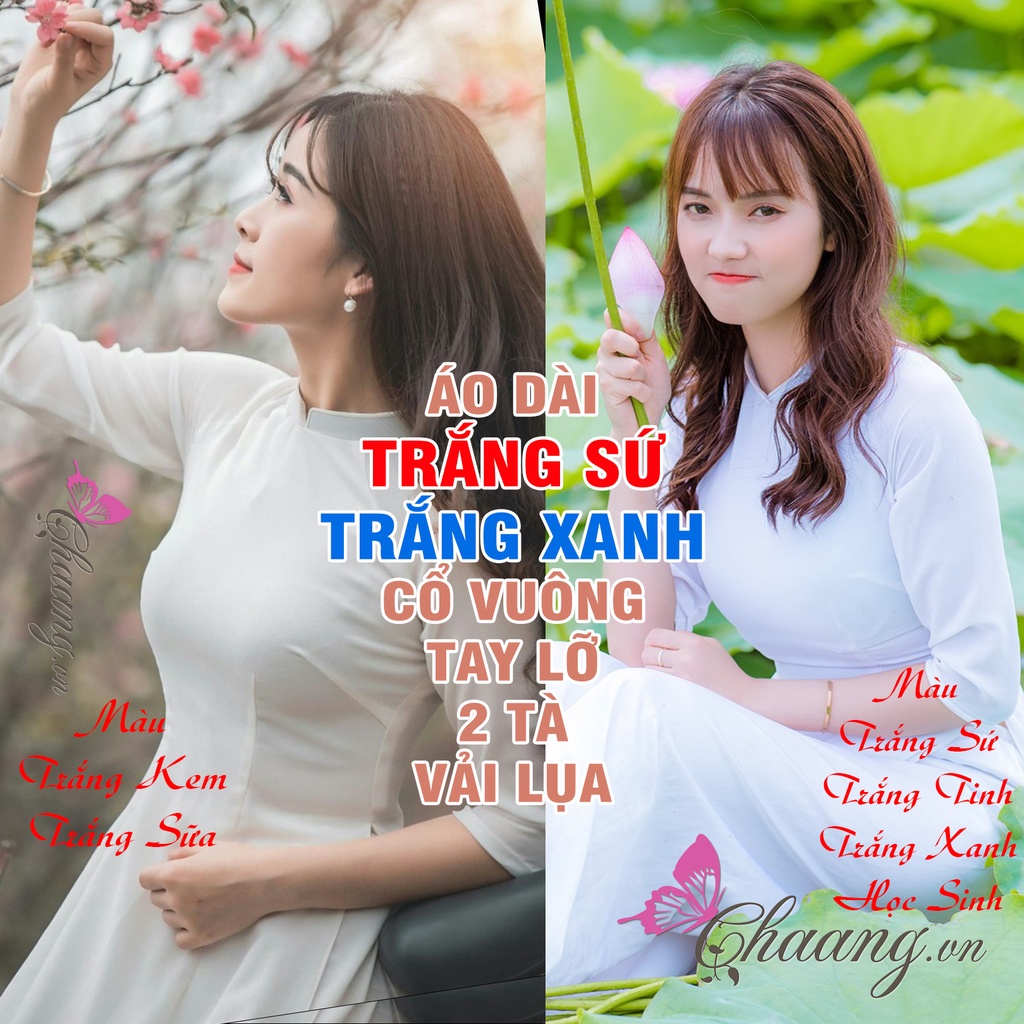 Áo dài trắng đi học nữ học sinh cấp 3 may sẵn truyền thống lụa Mỹ đẹp màu sứ xanh