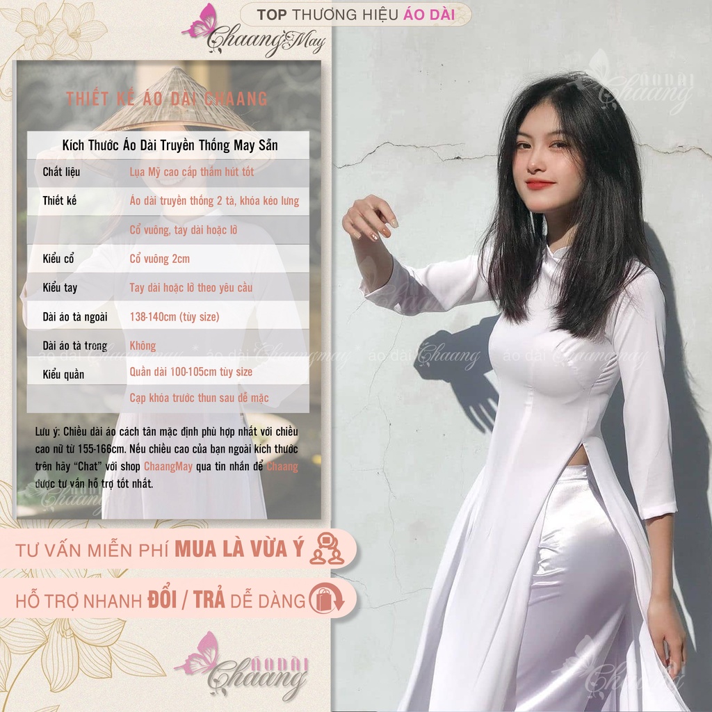 Áo dài trắng đi học nữ học sinh cấp 3 may sẵn truyền thống lụa Mỹ đẹp màu sứ xanh