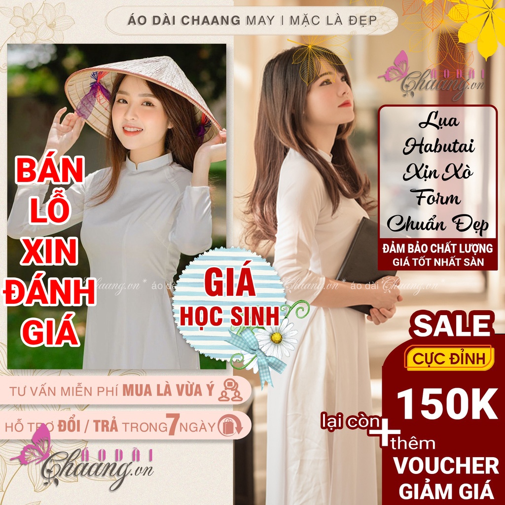 Áo dài học sinh đi học may sẵn truyền thống lụa Habutai giá rẻ có lót đẹp