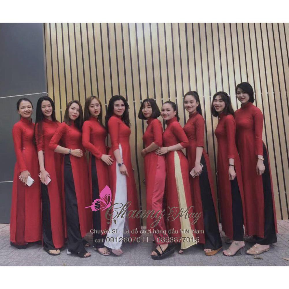 Áo Dài Truyền Thống Đỏ Đô May Sẵn Lụa Mỹ Cao Cấp Mặc Lễ Tết Đẹp