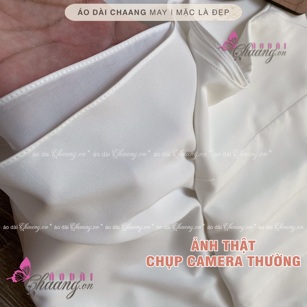 Áo dài trắng nữ học sinh 4 tà đi học Chaang may sẵn áo dài truyền thống lụa tằm cổ vuông tay lỡ đẹp