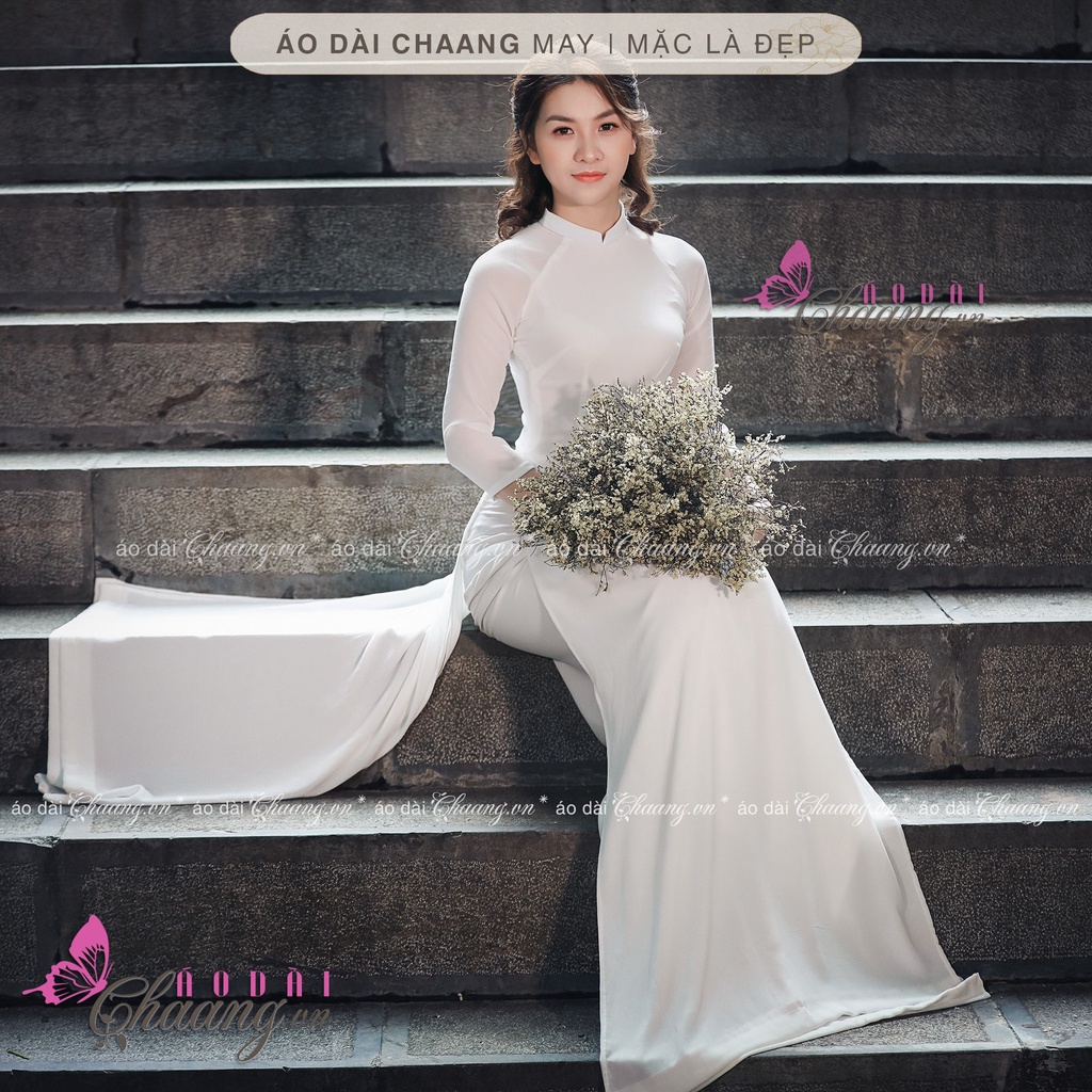 Set Áo dài trắng học sinh 4 tà truyền thống may sẵn nữ sinh cổ vuông 2cm đẹp