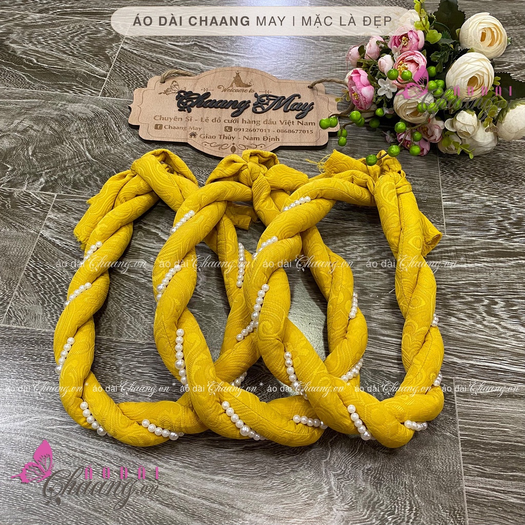Mấn nhung đội đầu áo dài cách tân nữ truyền thống CHAANG may thiết kế chụp hình dự tiệc cưới lễ tết đẹp ADC924