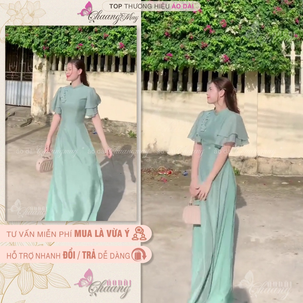 Áo Dài Cách Tân Nữ Hoa Xếp Nhẹ Thủ Công Chaang May Thiết Kế Sẵn Lụa Tơ Tay Cánh Tiên Dự Tiệc Lễ Tết Xinh Đẹp