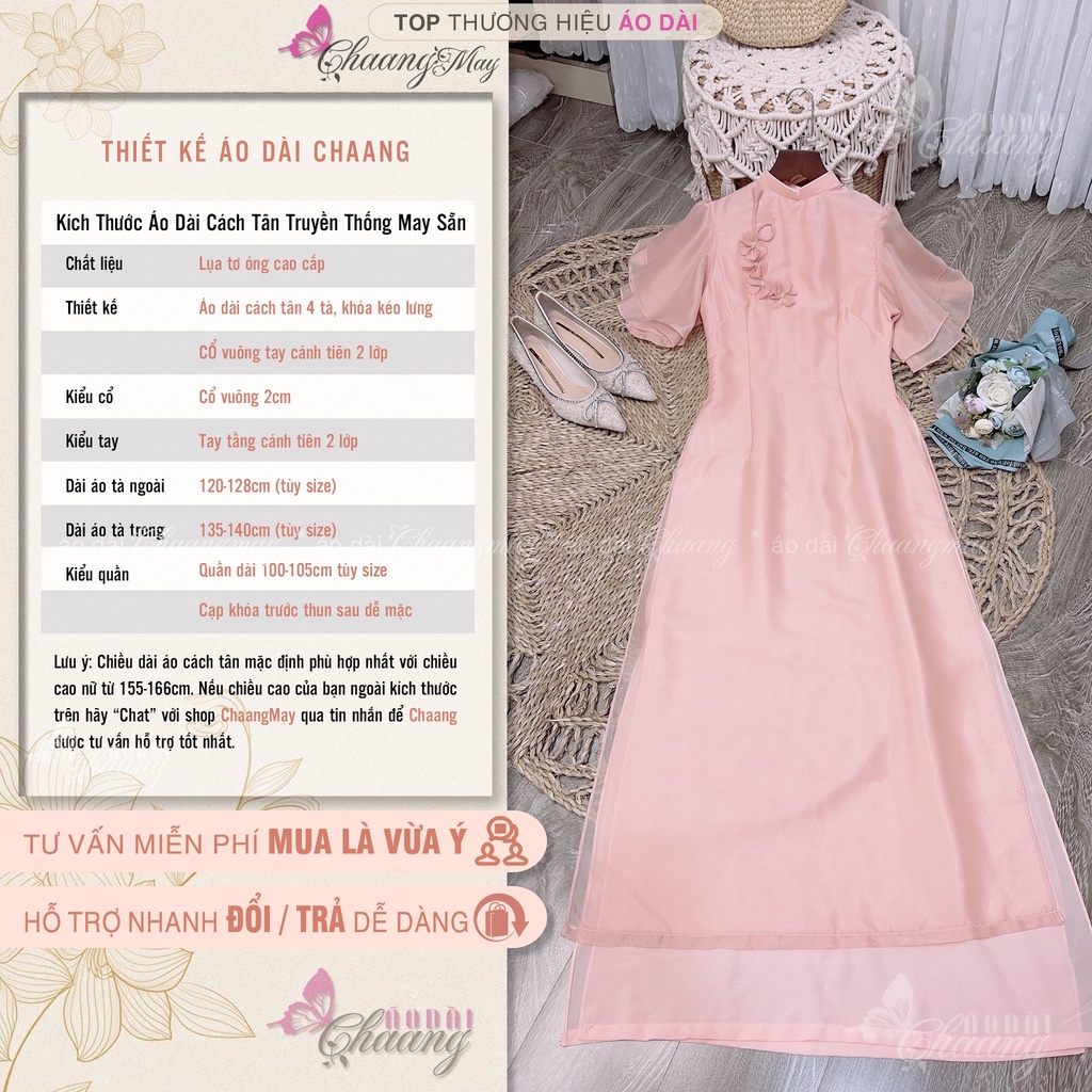 Áo Dài Cách Tân Nữ Hoa Xếp Nhẹ Thủ Công Chaang May Thiết Kế Sẵn Lụa Tơ Tay Cánh Tiên Dự Tiệc Lễ Tết Xinh Đẹp